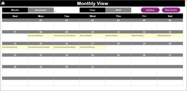Procurement AI Implementation Calendar in Excel - Image 4