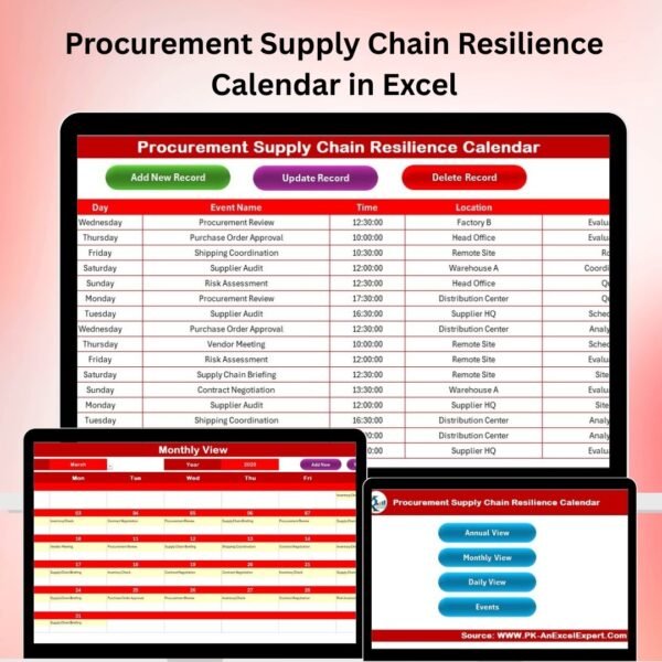 Procurement Supply Chain Resilience Calendar in Excel
