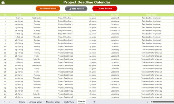 Project Deadline Calendar in Excel - Image 7