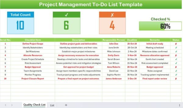 Project Management To-Do List in Excel - Image 2
