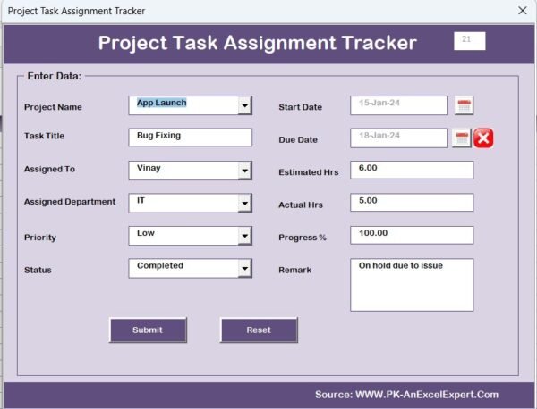 Project Task Assignment Tracker in Excel - Image 8
