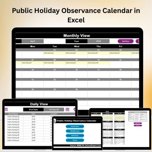 Public Holiday Observance Calendar in Excel