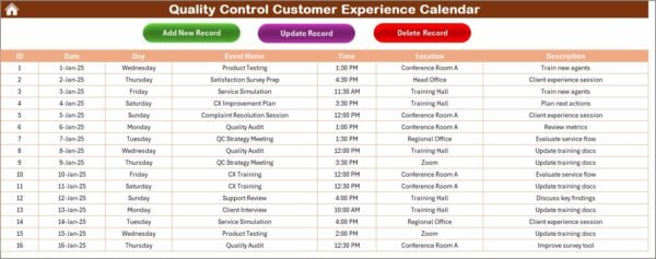 Quality Control Customer Experience Calendar in Excel - Image 6