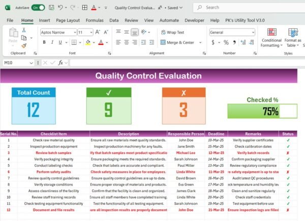 Quality Control Evaluation Checklist in Excel - Image 2