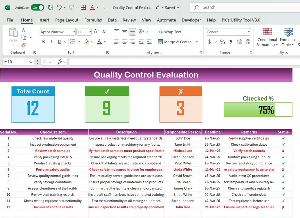 Quality Control Evaluation Checklist