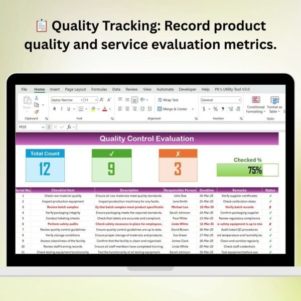 Quality Control Evaluation Checklist in Excel