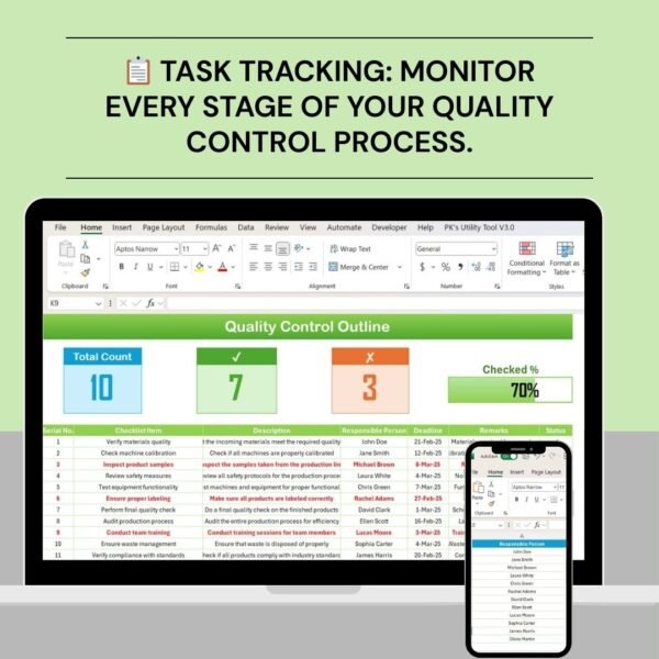 Quality Control Outline Checklist in Excel