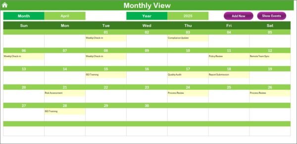 Quality Control Remote Work Calendar in Excel - Image 4