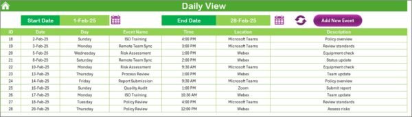 Quality Control Remote Work Calendar in Excel - Image 5
