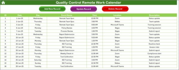 Quality Control Remote Work Calendar in Excel - Image 6