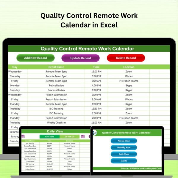 Quality Control Remote Work Calendar in Excel