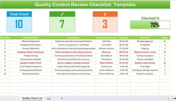 Quality Control Review Checklist in Excel - Image 2