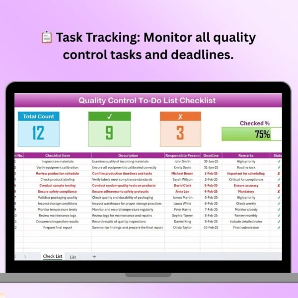Quality Control To-Do List Checklist in Excel