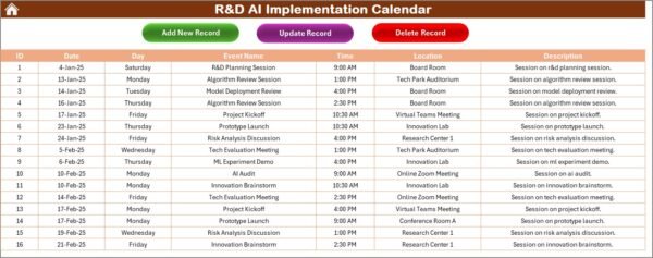 R&D AI Implementation Calendar in Excel - Image 6
