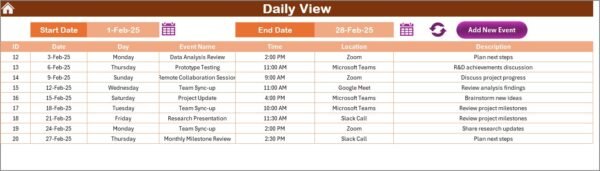 R&D Remote Work Calendar in Excel - Image 5