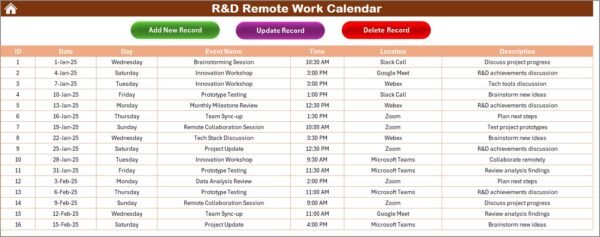 R&D Remote Work Calendar in Excel - Image 6