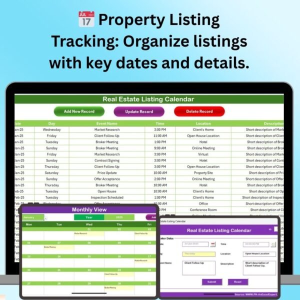 Real Estate Listing Calendar in Excel