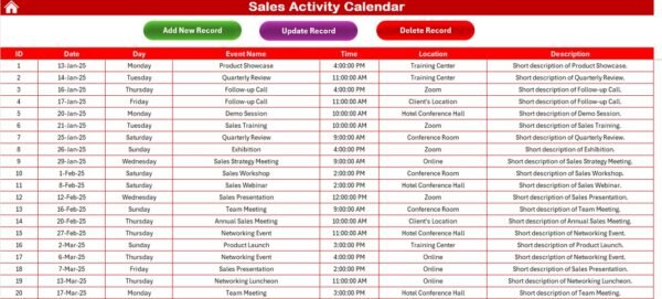 Sales Activity Calendar in Excel - Image 8