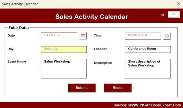 Sales Activity Calendar in Excel - Image 10