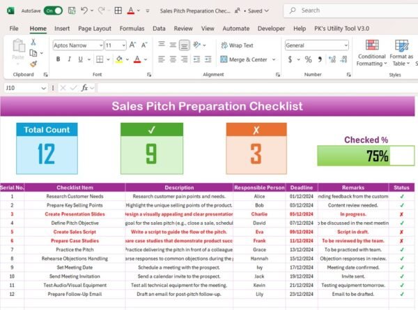 Sales Pitch Preparation Checklist in Excel - Image 2