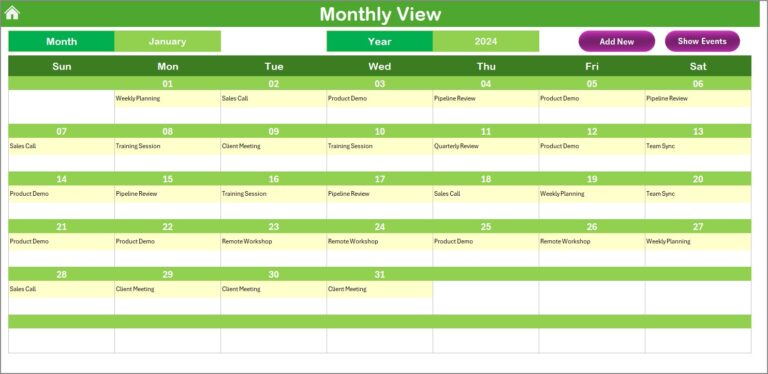Sales Remote Work Calendar in Excel - Next Gen Templates