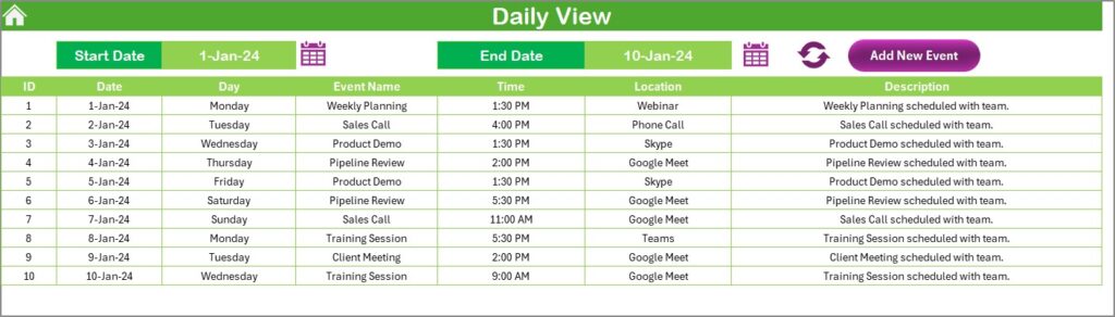 Sales Remote Work Calendar in Excel - Next Gen Templates