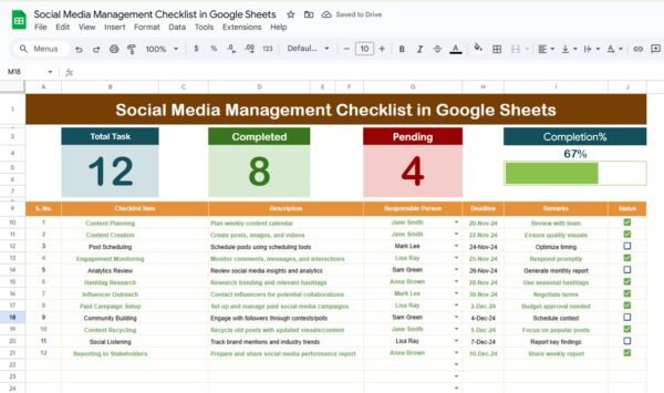 Social Media Management Checklist in Google Sheets - Image 2