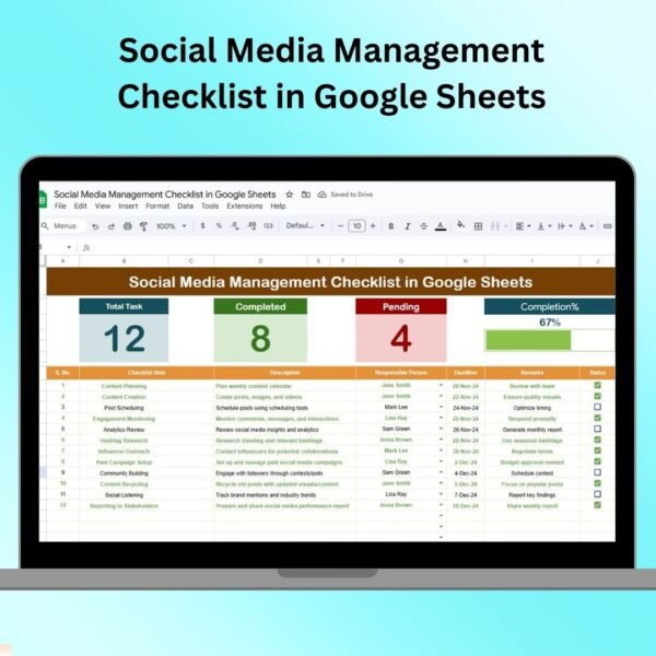 Social Media Management Checklist in Google Sheets