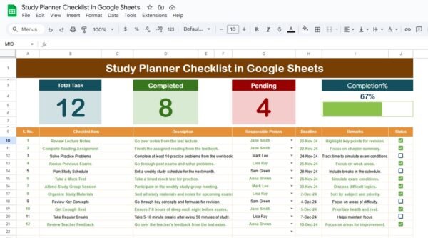 Study Planner Checklist in Google Sheets - Image 2