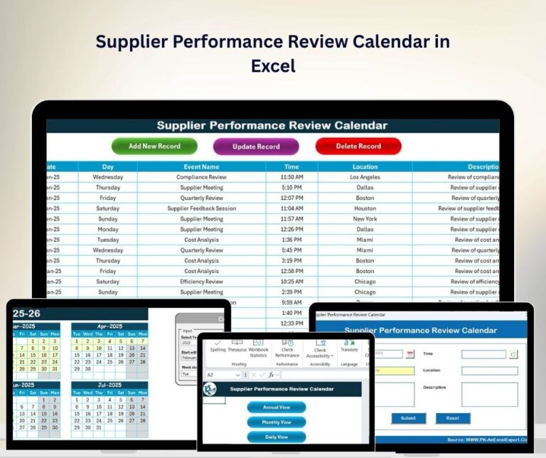 Supplier Performance Review Calendar in Excel - Next Gen Templates