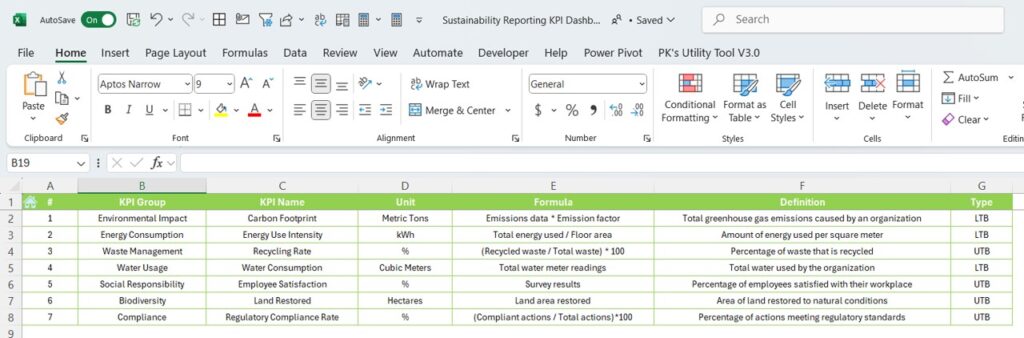 Sustainability Reporting KPI Dashboard in Excel - Next Gen Templates