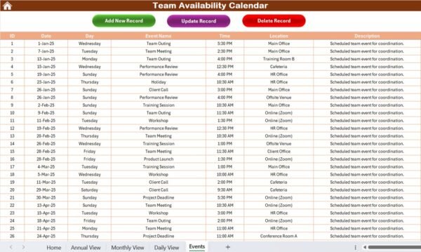 Team Availability Calendar in Excel - Image 8