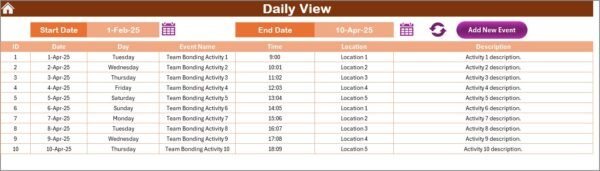Team Bonding Activity Calendar in Excel - Image 5