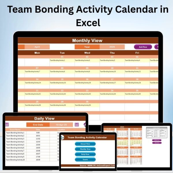 Team Bonding Activity Calendar in Excel