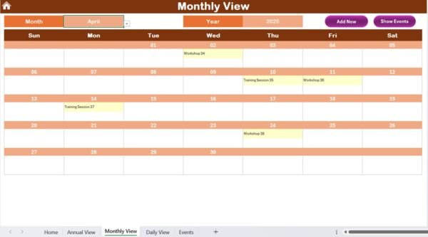 Training and Workshop Calendar in Excel - Image 6