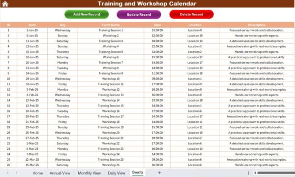 Training and Workshop Calendar in Excel - Image 8