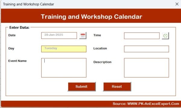 Training and Workshop Calendar in Excel - Image 9