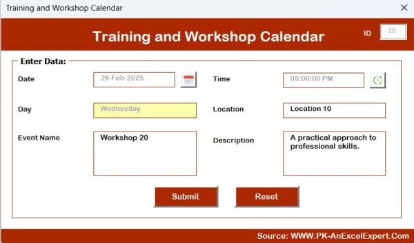 Training and Workshop Calendar in Excel - Image 10