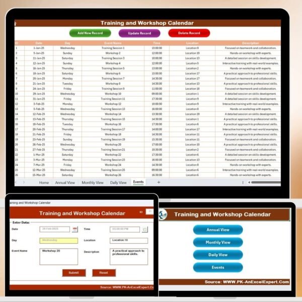 Training and Workshop Calendar in Excel
