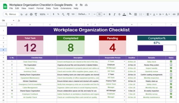 Workplace Organization Checklist in Google Sheets - Image 2