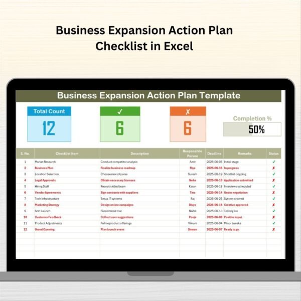 Business Expansion Action Plan Checklist in Excel