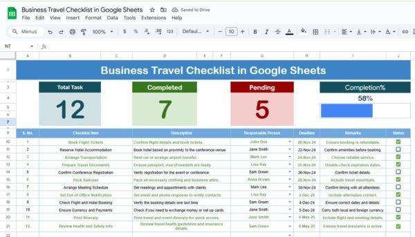 Business Travel Checklist in Google Sheets - Image 2