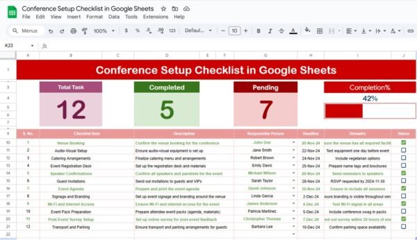 Conference Setup Checklist in Google Sheets - Image 2