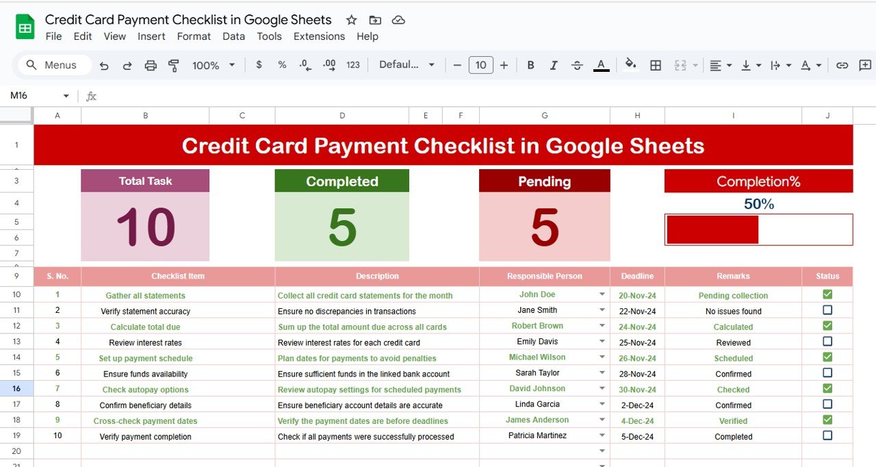 Credit Card Payment Checklist