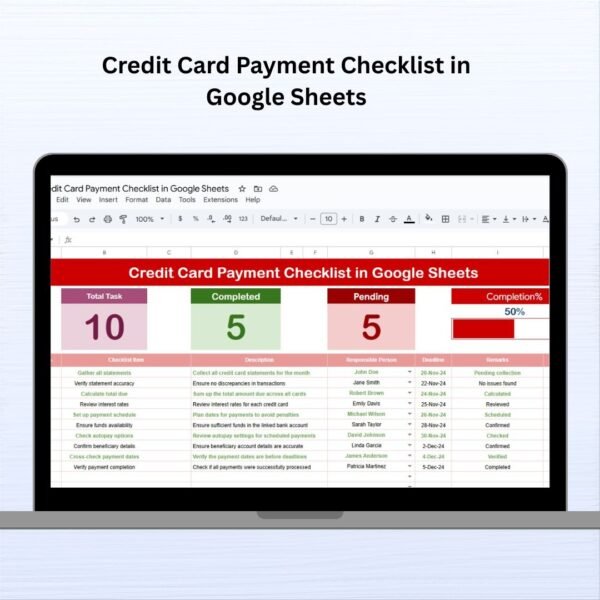 Credit Card Payment Checklist in Google Sheets