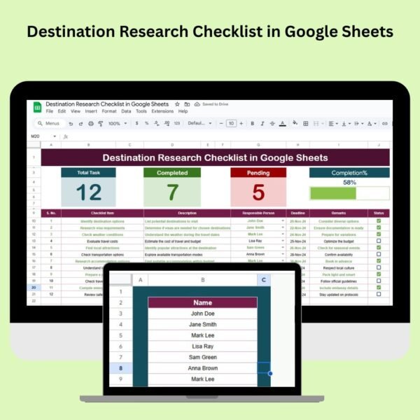 Destination Research Checklist in Google Sheets