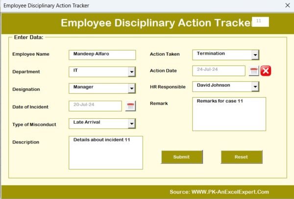 Employee Disciplinary Action Tracker in Excel - Image 7