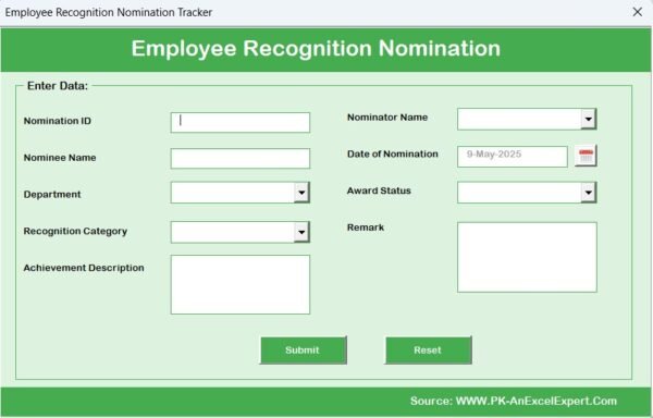 Employee Recognition Nomination Tracker in Excel - Image 6