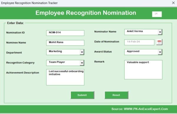Employee Recognition Nomination Tracker in Excel - Image 7