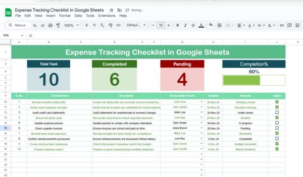 Expense Tracking Checklist in Google Sheets - Image 2
